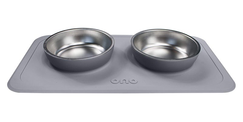Ono Good Bowl Food & Water Double Feeder - Small to Medium Pets No Spill Non Skid Silicone Mat & Stainless Steel Bowl for Dogs or Cats (Charcoal) - Image 4